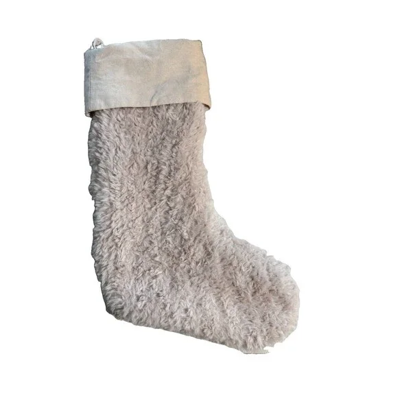 POTTERY BARN FAUX FUR STOCKING MED IVORY Super Soft! 2018