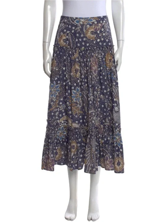 Cara Cara Navy Floral Maxi Skirt with Blue and Brown Accents