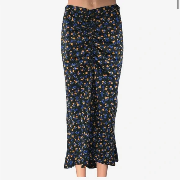 Topshop Women’s Black with Floral Print Midi Asymmetrical Skirt