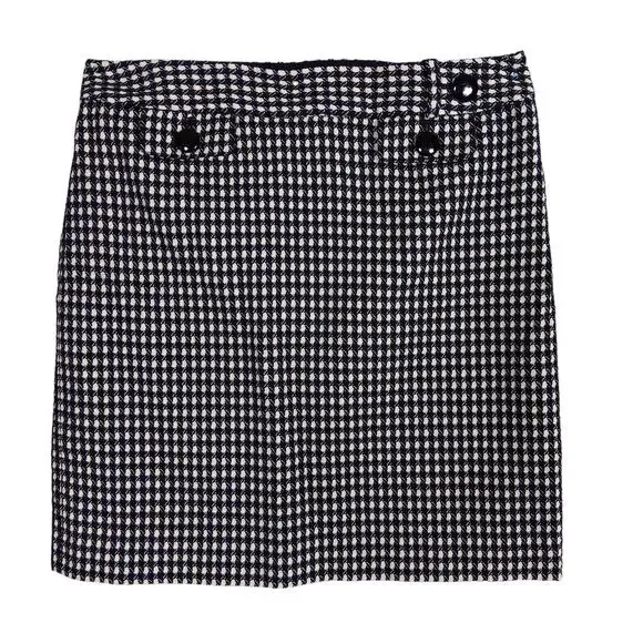 Ann Taylor Tweed Skirt Size 12 Black & White Fully Lined Side Zipper Cotton Wool