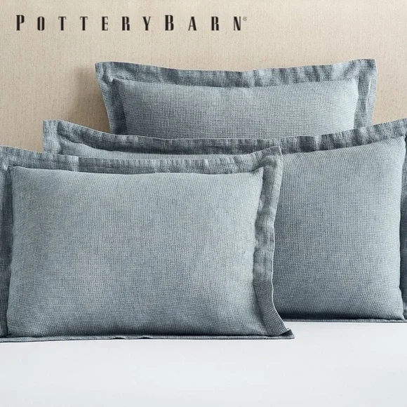 Pottery Barn European Flax Linen Waffle Sham in Chambray