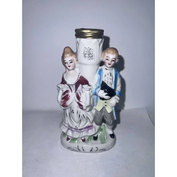 Vintage Porcelain Oil Lamp Base Colonial Victorian Couple Occupied Japan