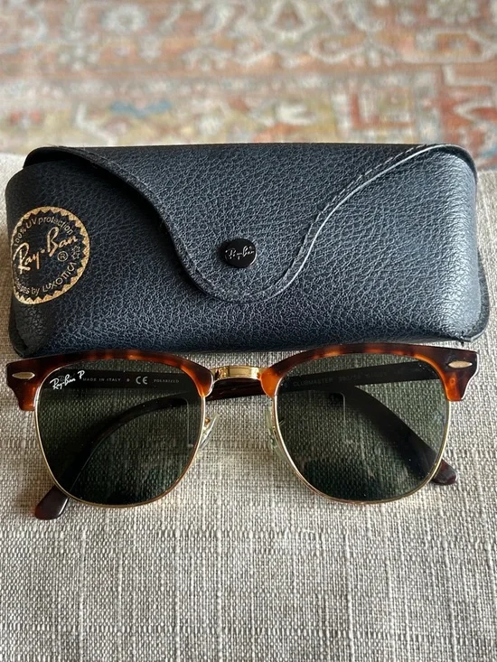 Ray-Ban RB3016 Clubmaster Polarized Sunglasses Havana Gold 51-21 w/ Case