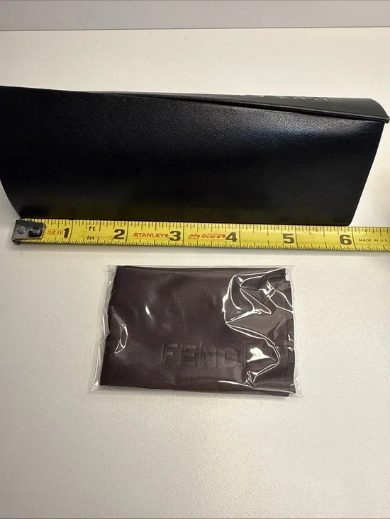 Fendi Dark Brown Embossed Leather eyeglass case & new cloth twist open magnetic