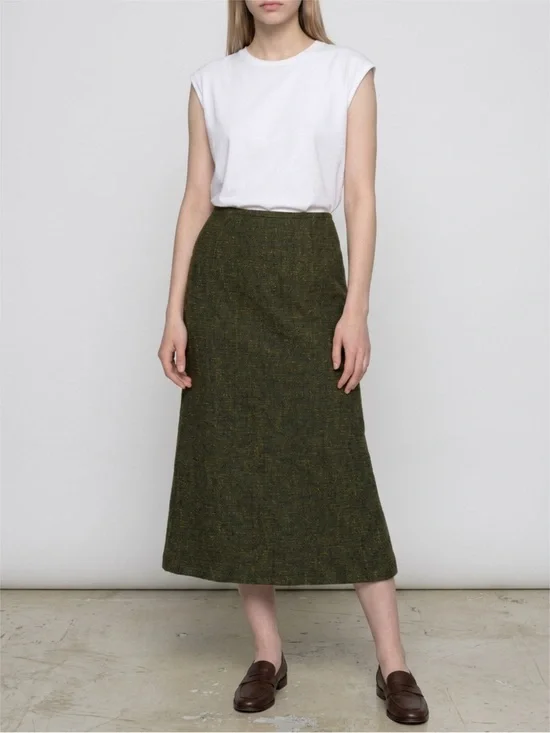 70s Bets by Canvasbacks A-Line Midi Skirt in Olive Green