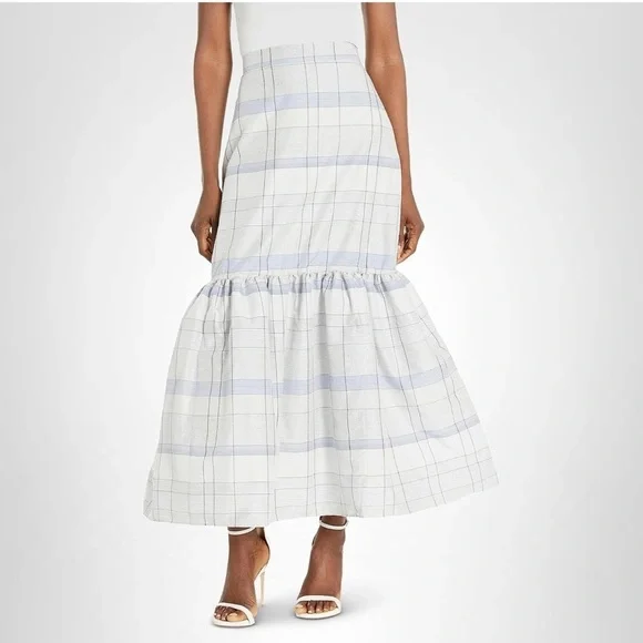 Club Monaco Plaid Maxi Skirt - White and Gray