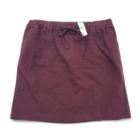 LOFT Burgundy Pull On Skirt Large Elastic Waist Drawstring Cotton‎ Blend NWT