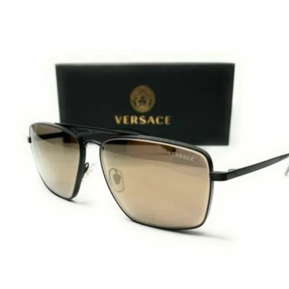 Versace Men's Matte Black Brown Gold Sunglasses!