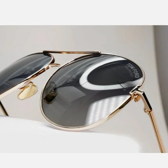 Tom Ford Sunglasses Polarized Gold Pilot Grey 61mm New