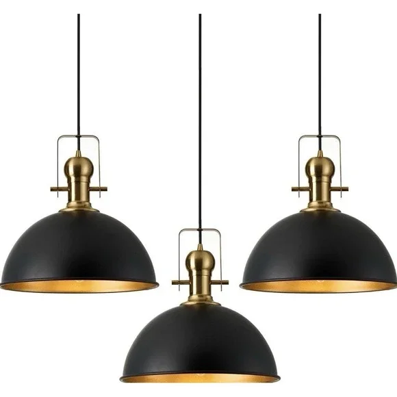 Modern Industrial 12-Inch Pendant Light - Matte Black with Gold Interior - NEW