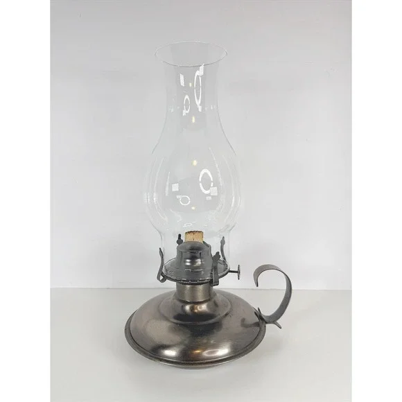 VTG working Metal Oil Lamp Hurricane Glass Shade Kerosene Lantern table‎ decor