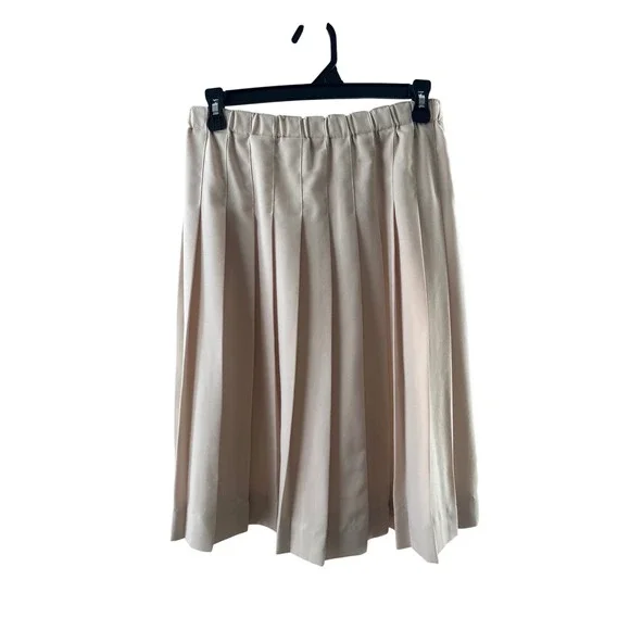 Susan Bristol Beige Pleated Midi Skirt Womens Small Elastic Waist Neutral Office