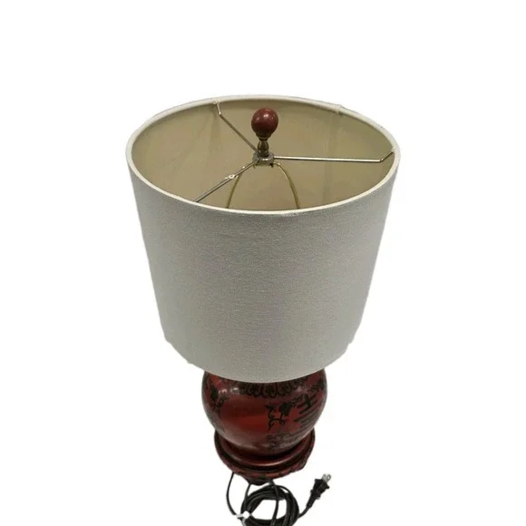 Beautiful Chinese Red Lacquer Jar Table Lamp w Shade and Finial 21