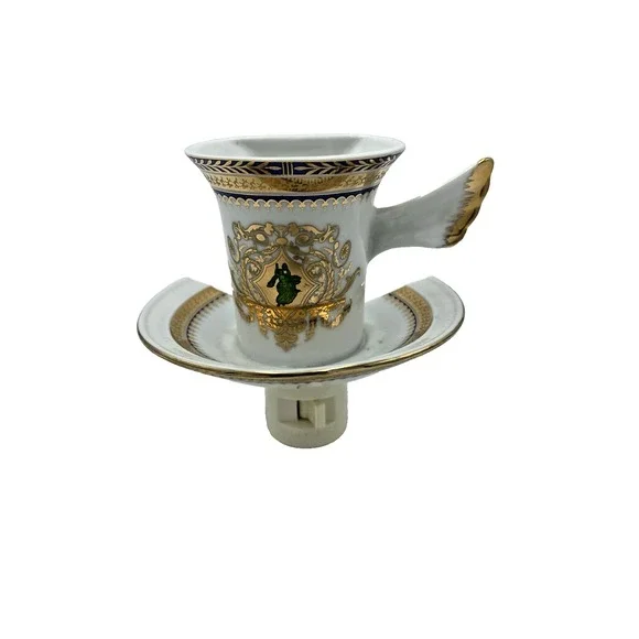 Elegant Porcelain Tea Cup‎ Nightlight Blue Gold Gilded Works