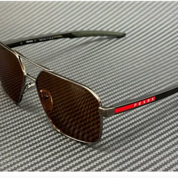 Prada Mens Brown Gunmetal 60mm Sunglasses