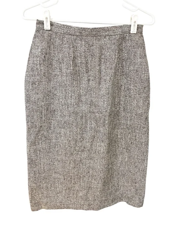 Christian Dior Vintage Women’s A-Line Midi Tweed Gray Skirt Size 8