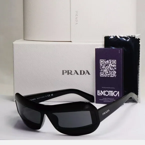 Prada Grey Italy Square Black Wrap Sunglasses