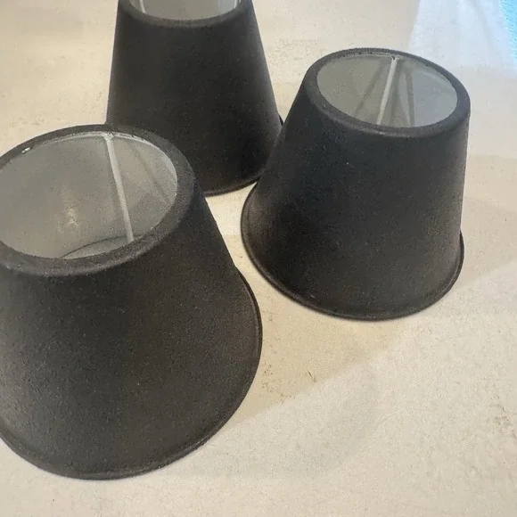 Set 3 Vintage Black Metal Mini Chandelier Lamp Shades Lined White‎  4