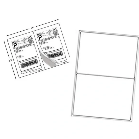 30 Shipping Labels Half Sheet Sticker label printer paper 2 per sheet