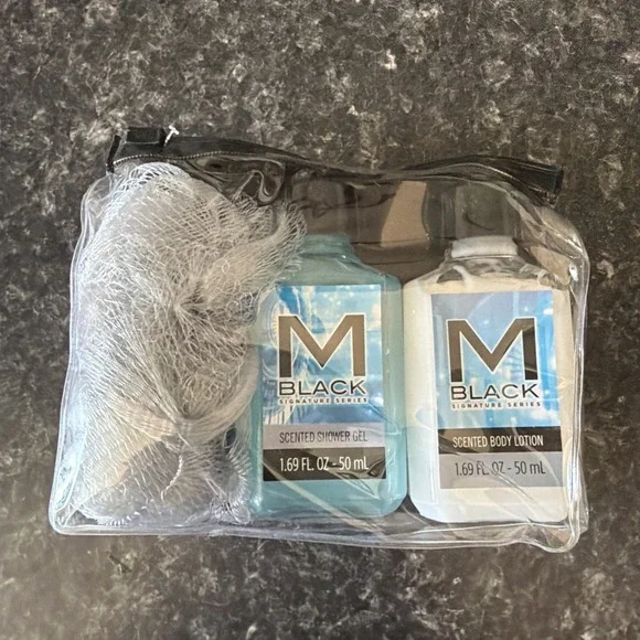 M‎ Black Scented Shower Gel & Body Lotion Set Travel Size 1.69 Fl Oz