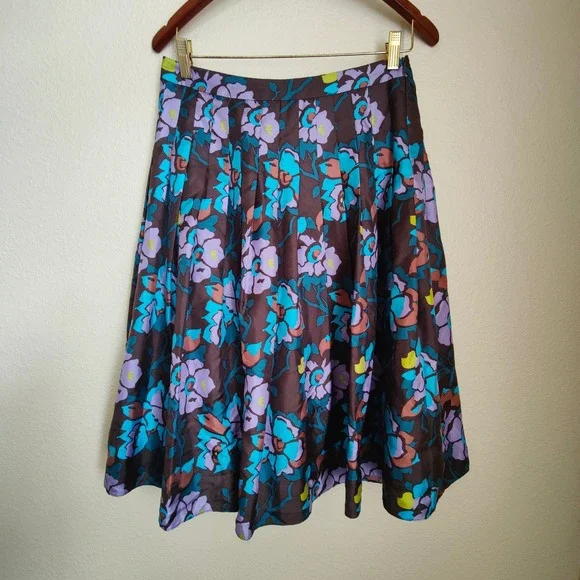 VTG Saks Fifth Avenue 100% Silk Pleated Floral Midi Skirt USA Fairy Whimsy 2