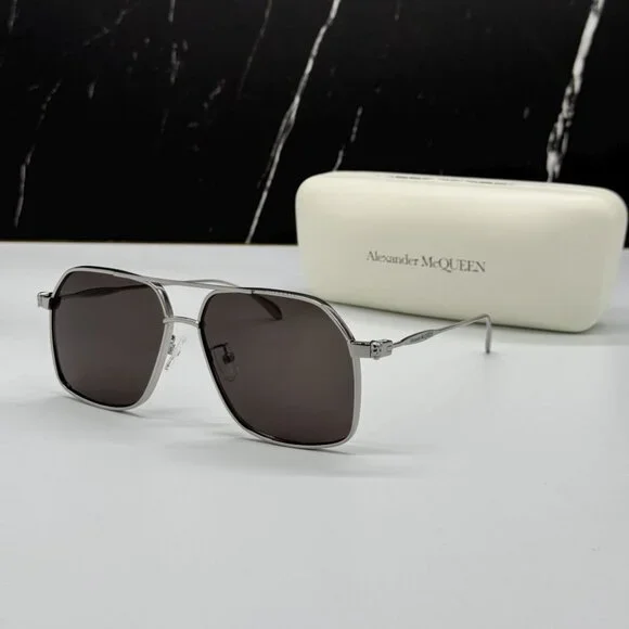 NEW AM0372S 001 ALEXANDER MCQUEEN BLACK PILOT MEN SUNGLASSES