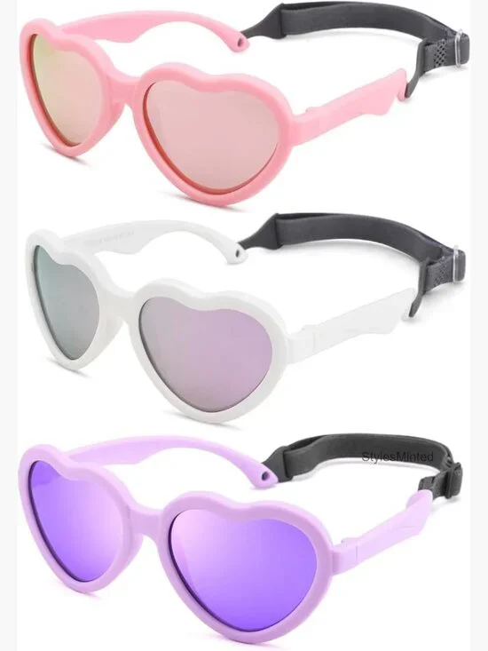 Baby Heart Sunglasses with Strap - Unbreakable Infant UV400 Protection