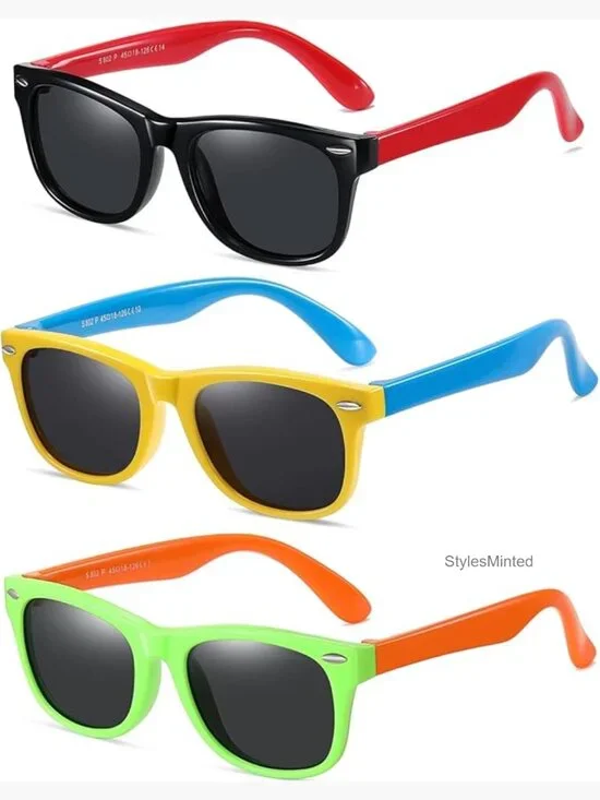 3 Pack Polarized Sunglasses for Kids Flexible Rubber Frame UV Protection Ages