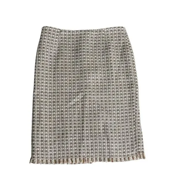 Womens Trina Turk Fringe Hem Lined Midi Skirt Multicolor Tweed Wool Blend Size 2