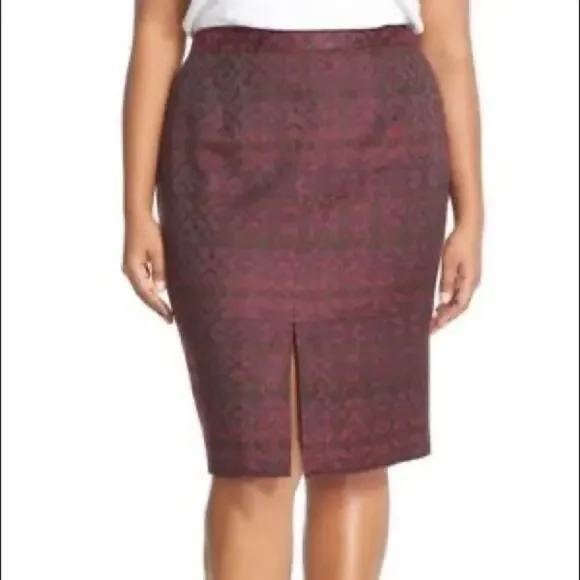 Halogen Knee-Length Purple Geometric Front-Split Skirt, Sz 12
