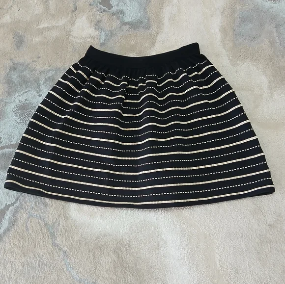SANDRO PARIS‎ CREPE KNIT BLACK STRIPED MINI SKIRT