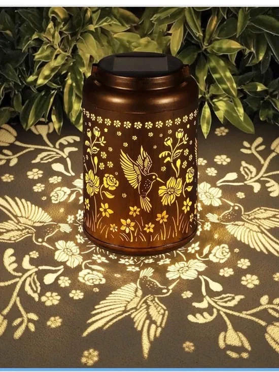 Solar-Powered Brown Hummingbird Pattern Lantern NWT