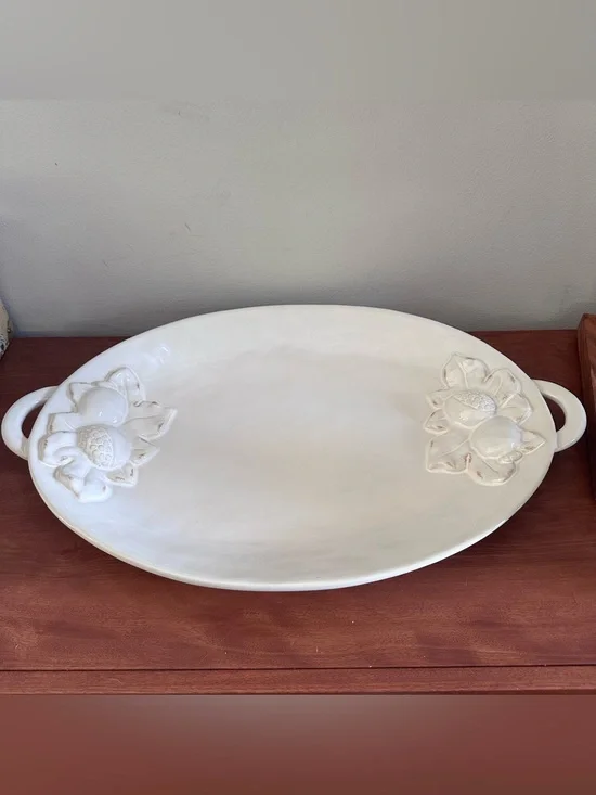 Pottery Barn pomegranate Cream Oval Ceramic Platter vintage RARE