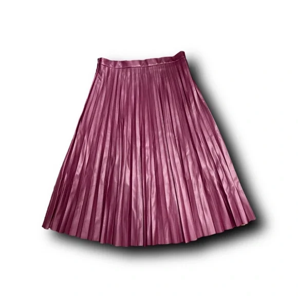 Bagatelle Faux Leather Pleated Pleather Skirt in Plum Academia