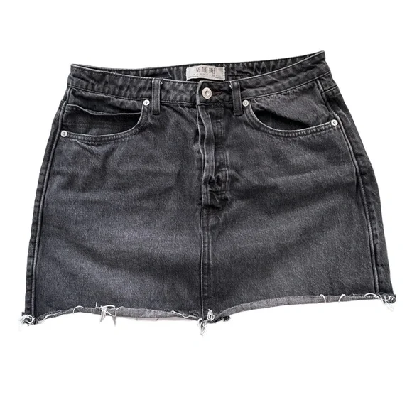 Free People We the Free Black Denim Jean Mini Skirt Size 30 Cotton