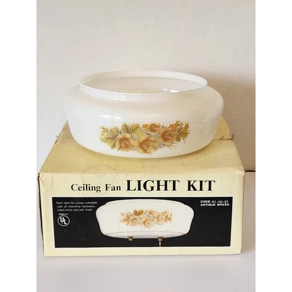 Vintage Milk Glass White Flowers‎ Ceiling Fan Light Lamp Shade Globe Floral Kit