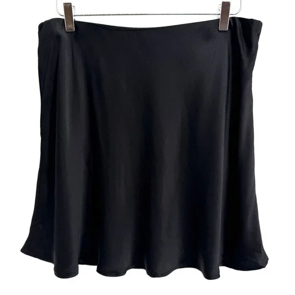 Anthropologie Tilda Mini Slip Skirt Satin Size XL Black Chic Quiet Luxury