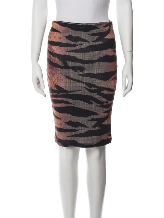 McQ ALEXANDER MCQUEEN | Animal Multi Tiger Print Cotton Pencil Skirt | Size XS
