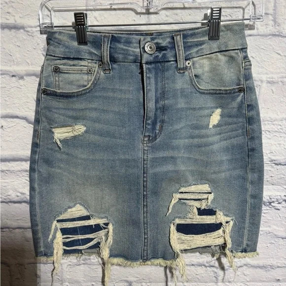 American Eagle Next Level Stretch Curvy Hi-Rise Denim Skirt, Size 00