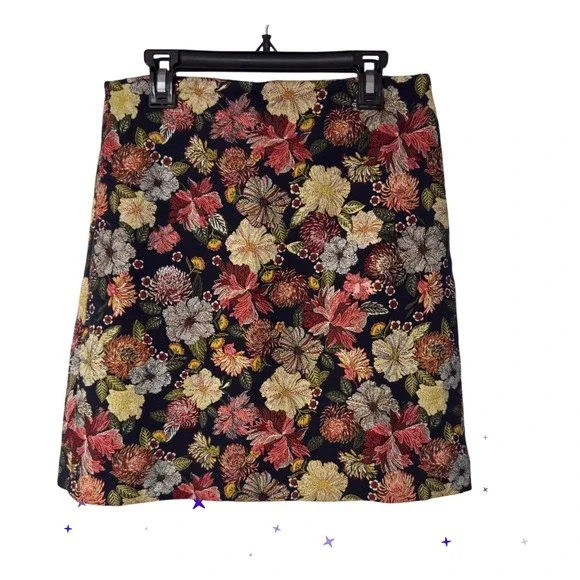 Loft Floral Tapestry Mini Skirt Size 0 Navy Multi Jacquard A-Line