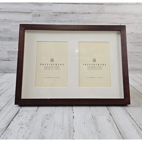 POTTERY BARN DARK BROWN WOOD Gallery Frame | Duo Matted 4x6” SLOTS FAMILY PHOTOS