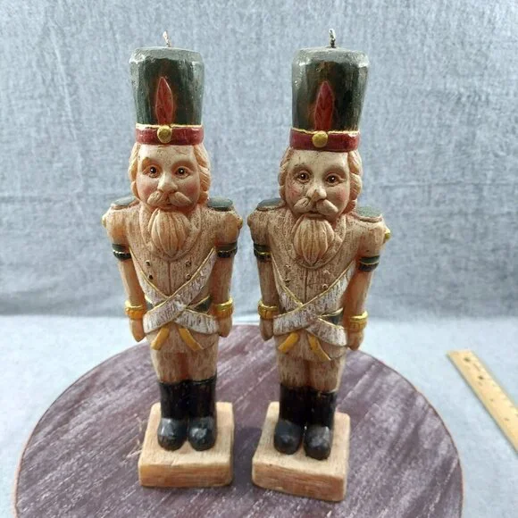 Pottery Barn Vintage Hand-Crafted Nutcracker Soldier Candles Pair