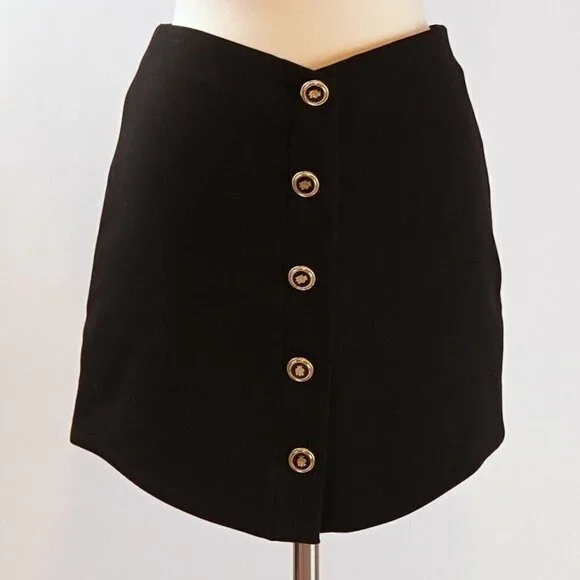 Zara Classic Black Mini Skirt w/ Gold Buttons - M - EUC