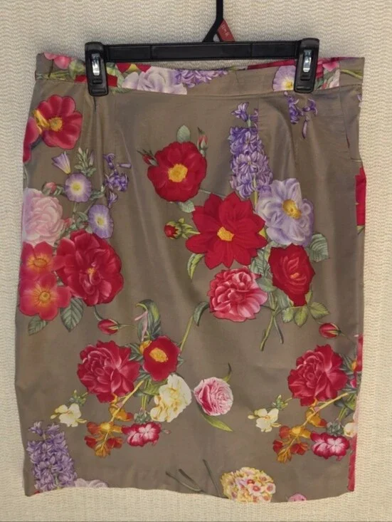 Vintage Constance Saunders Floral 100% Silk Midi Skirt 80/90s Cottagecore 14