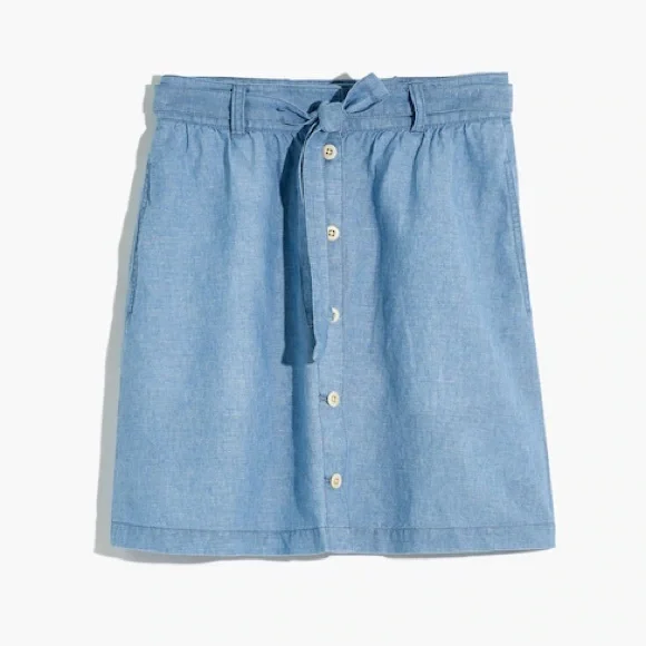 Madewell Denim Button-Front Tie Mini Skirt Harlow Wash Sz 0