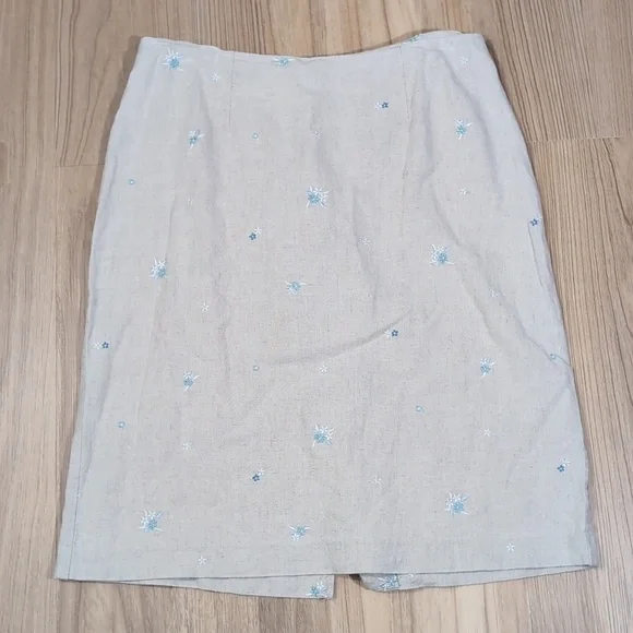 Van Heusen Embroidered Flowers Linen Midi Pencil Skirt