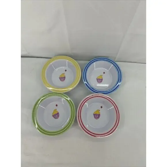 4 Pottery Barn Kids Easter Bowls Chick Bunny Yellow, Pink, Blue, Green