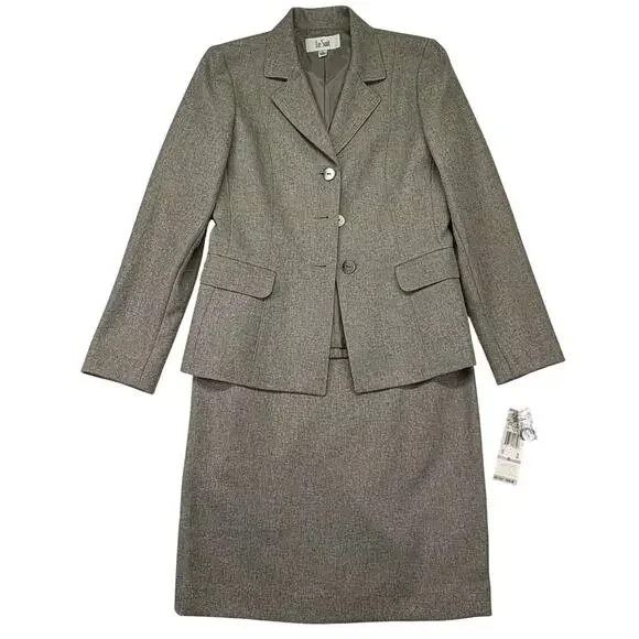 Le Suit Skirt Suit - Blazer Jacket & Skirt Brown Tweed NWT Size 6