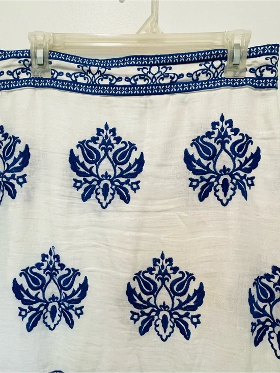 Zara White Midi Skirt with Blue Floral Print