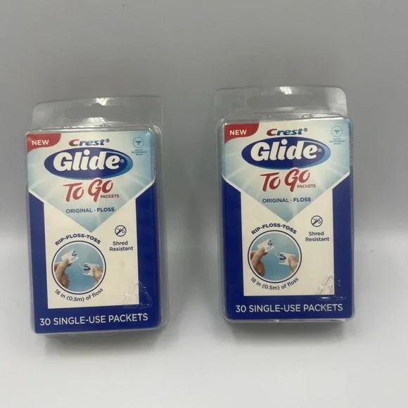 2x Crest Glide Deep Clean Floss To Go Packets 30 Single Use‎ Packets Original